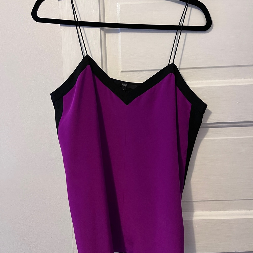 Tibi silk Purple and Black V-Neck Spaghetti Strap Cami